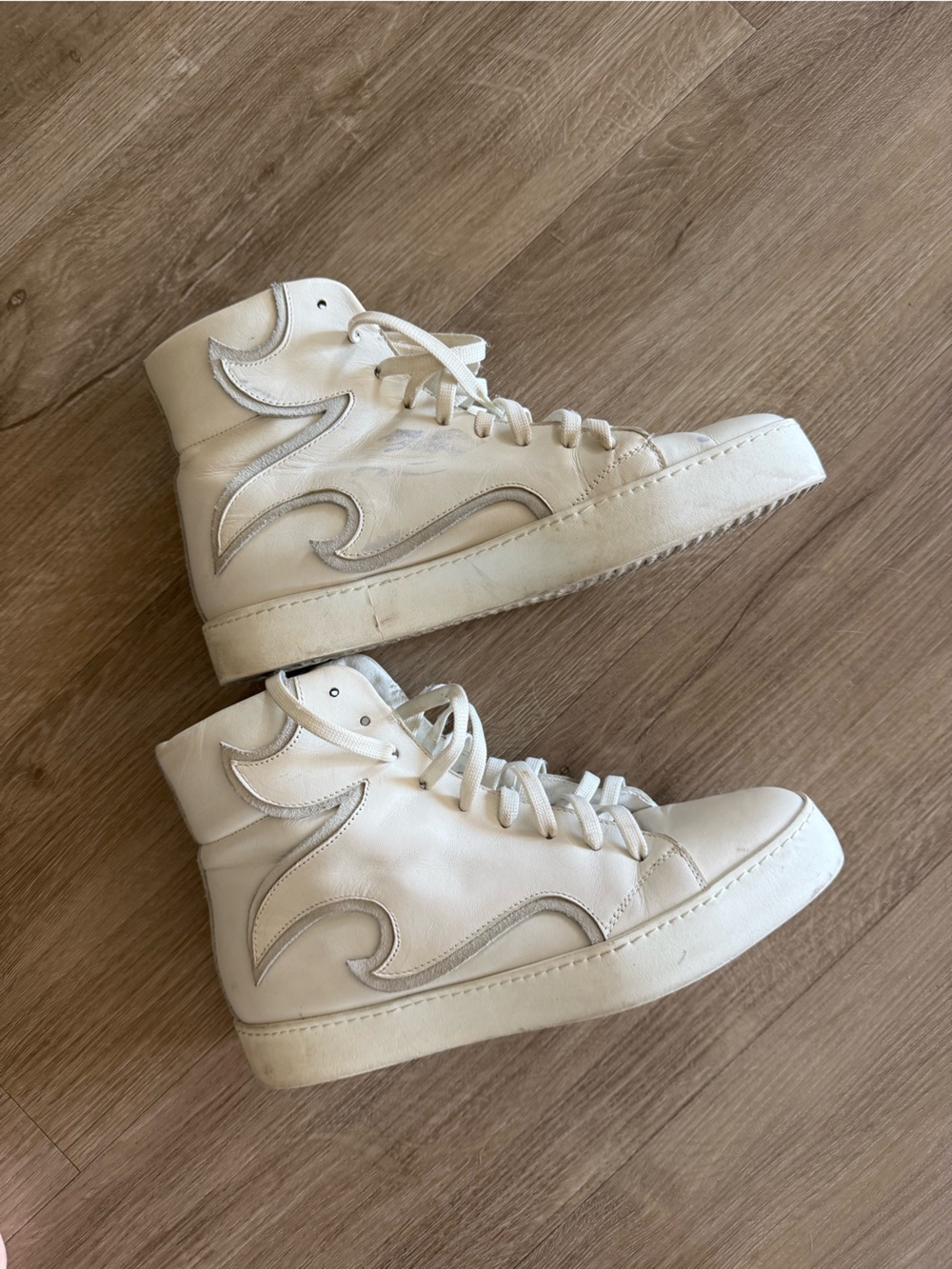 John Galliano flame White High-Top Sneakers with Curved Detail